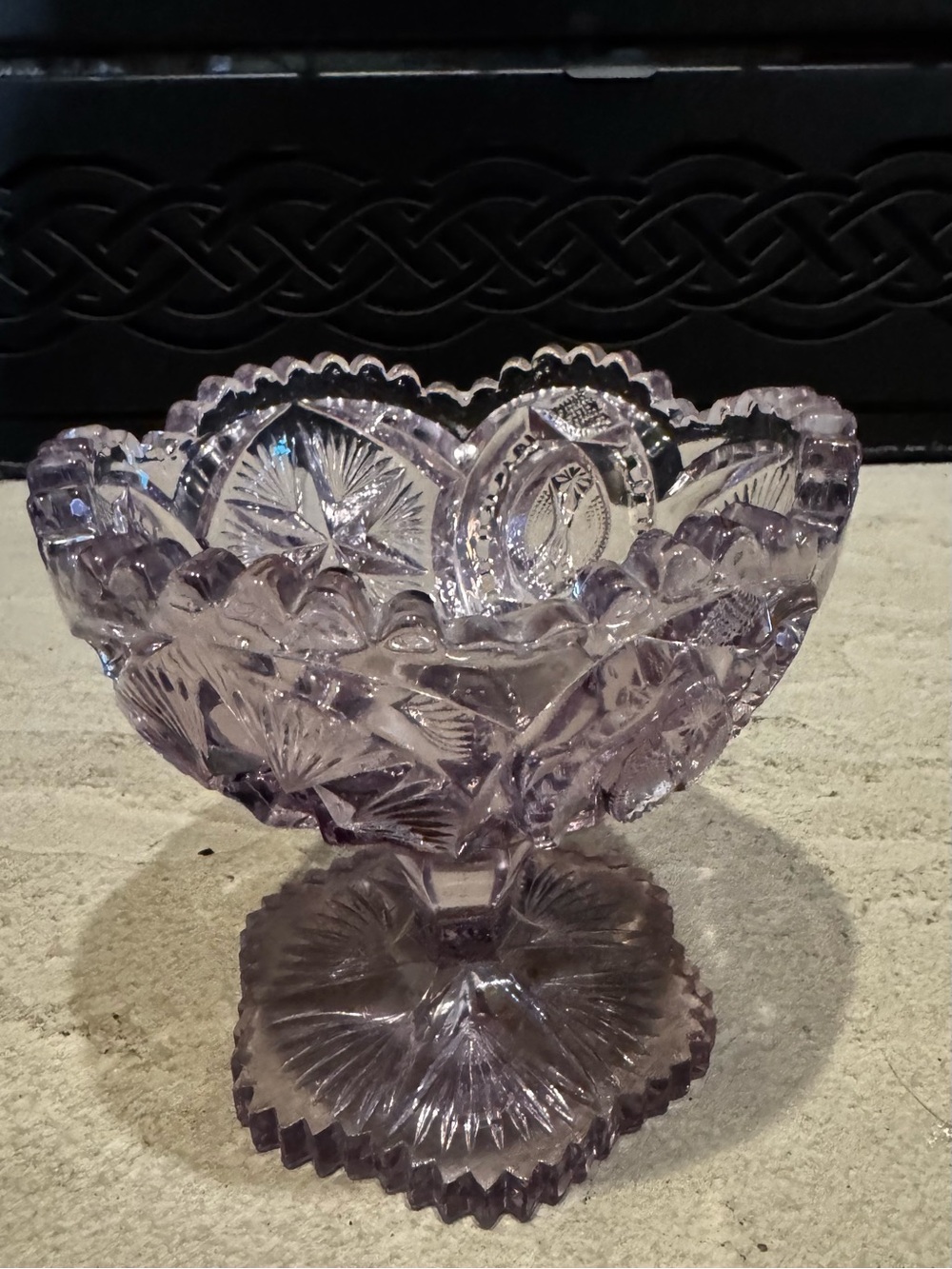 Vintage Amethyst Glass Pedestal Sawtooth Dish Compote - Picture 10 of 10